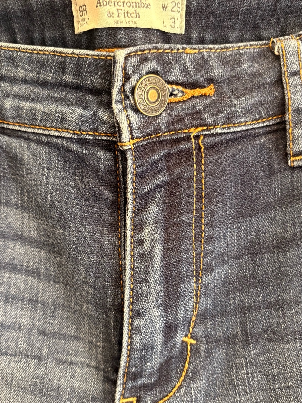 Abercrombie & Fitch Dark Blue Denim Jeans with Gold Stitching 8R w29 L31
